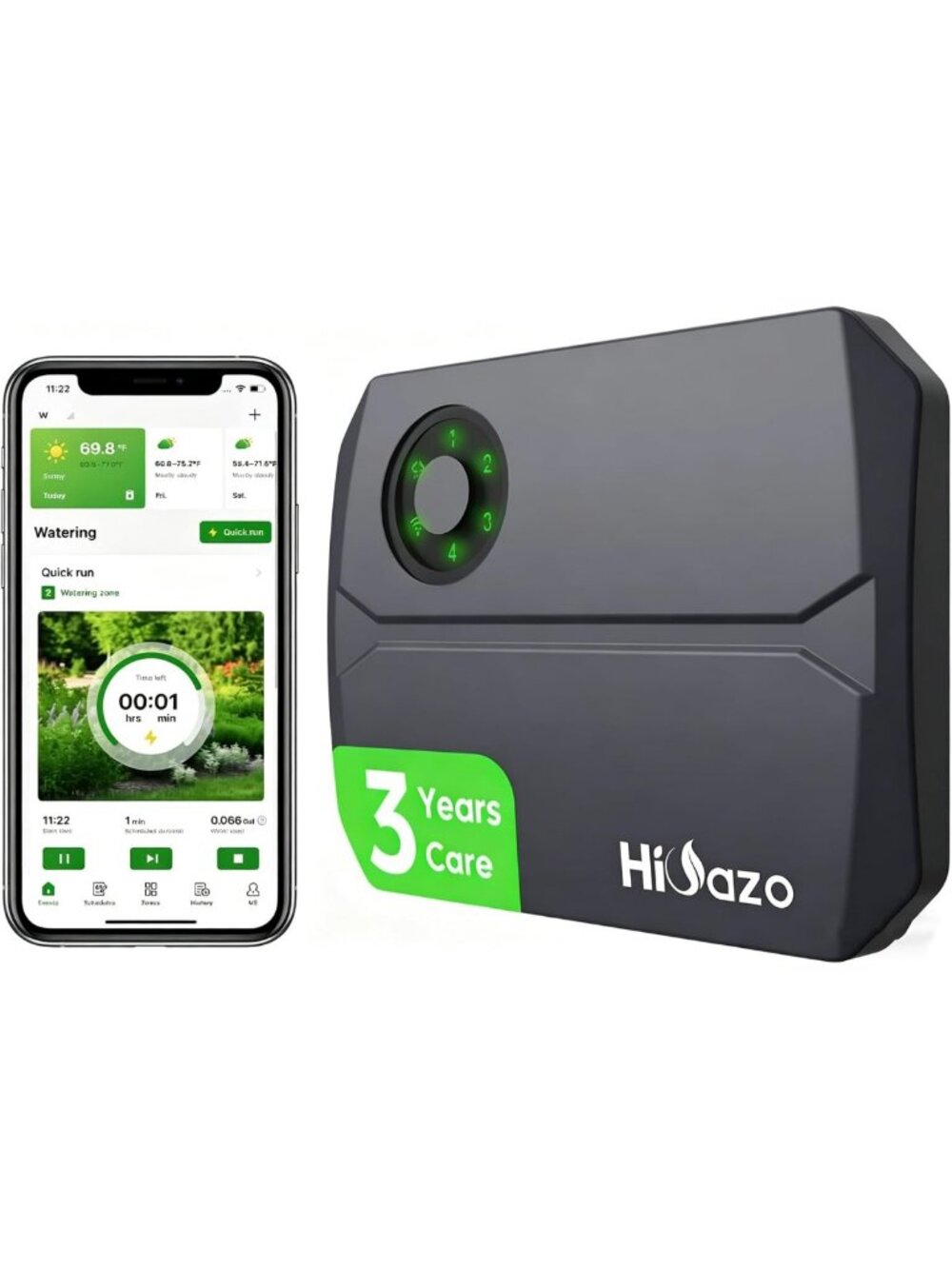 WiFi Smart Sprinkler Controller, App-Enabled, 4 Zones, Auto Rain & Wind Skip